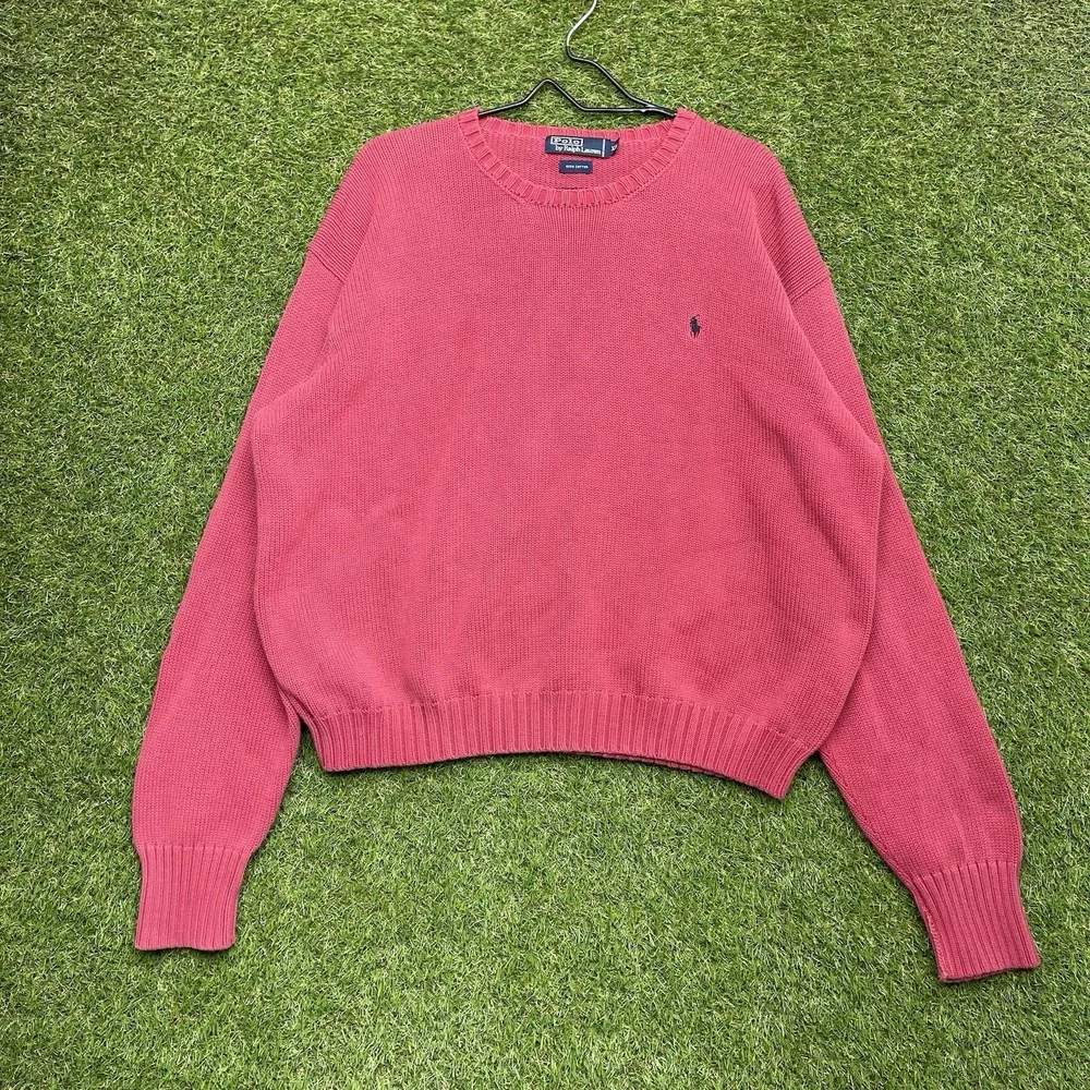 Vintage Polo Ralph Lauren Sweater Mens 2XL Red Knit Crew 100% Cotton Faded 90s